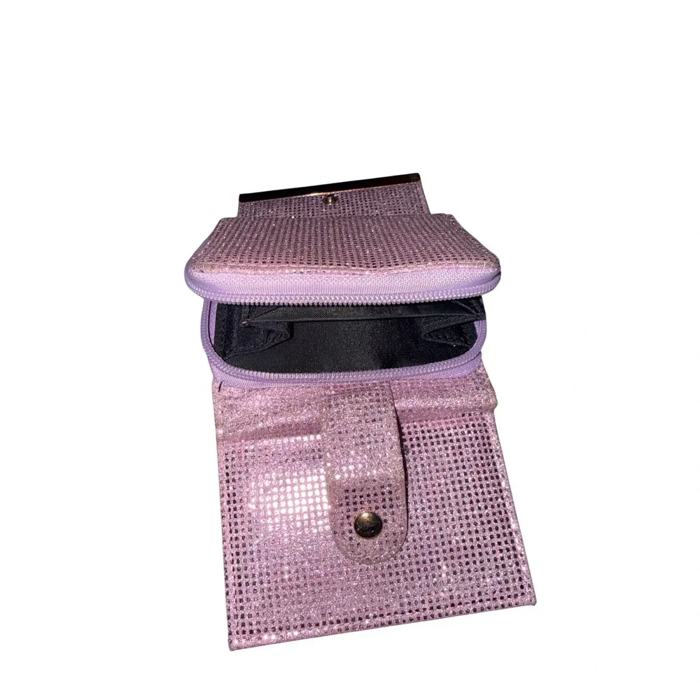 Pink Glitter Bling‎ Trifold Wallet Snap Closure Zipper Coin Pocket